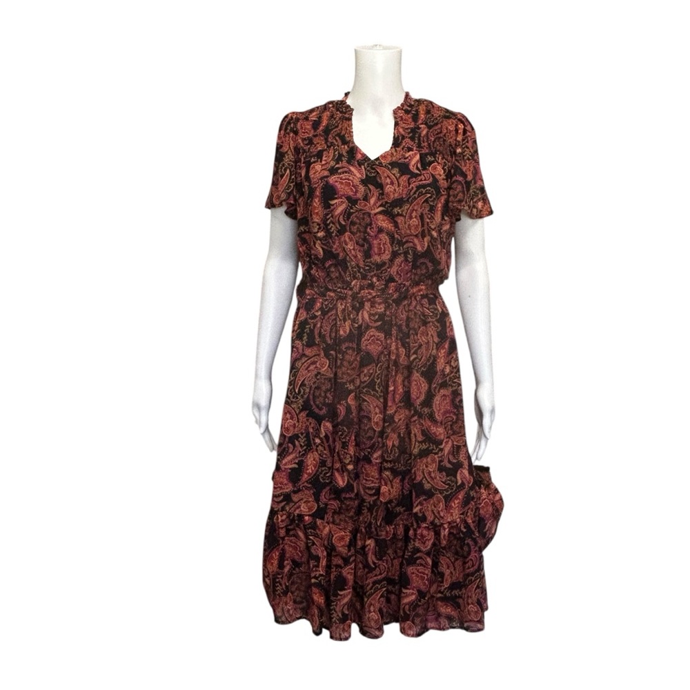 Devoted Rust Paisley Fit & Flare Dress Size S